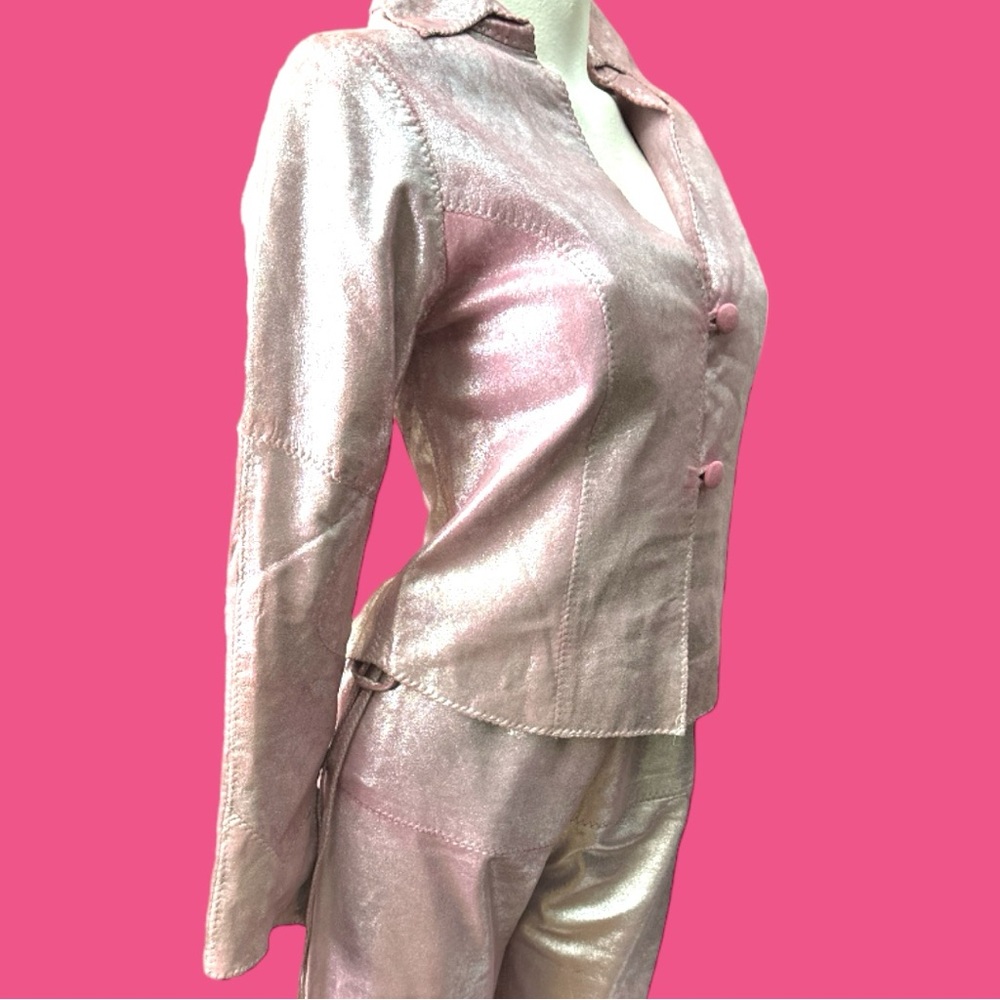 Pantsuit Pink Silver Metallic Faux Suede “Laurence”